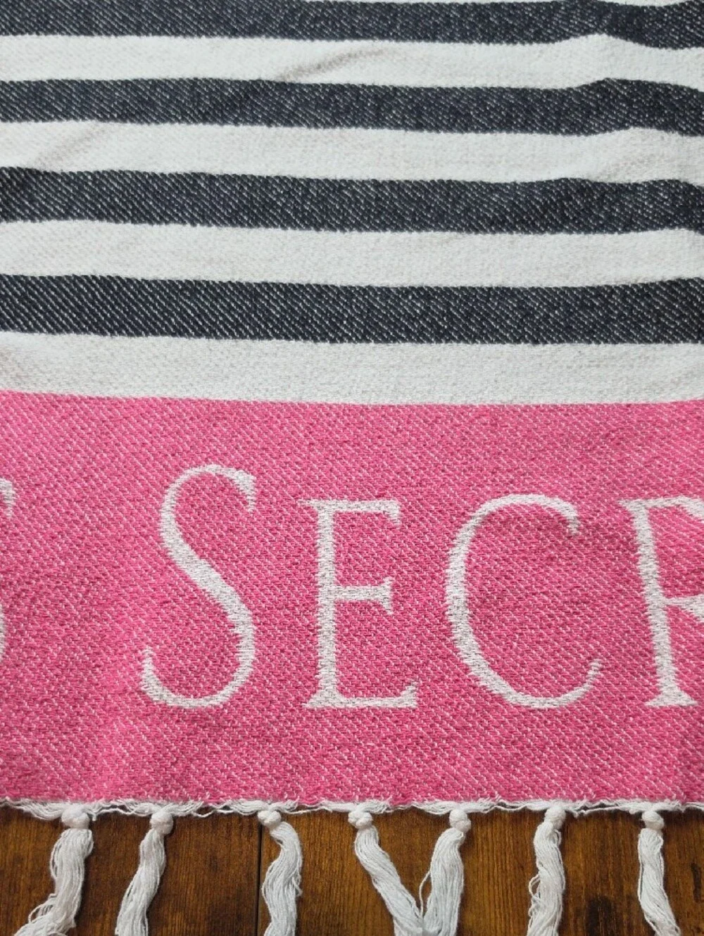 VICTORIA'S SECRET | Pink Black Stripe Terry Beach Towel Blanket Fringe | 52x39